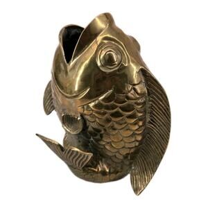 Vintage Mid Century Modern Solid Brass Koi Fish Vase Figure Japandi Decor